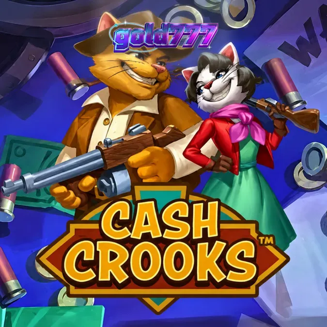 Cena de jogo do slot Cash Crooks com os personagens Betty e Clyve.